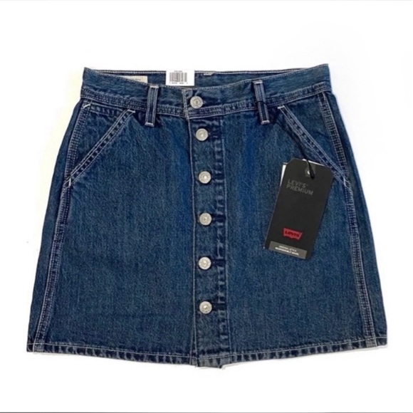 Levi’s Premium Utility Button Front Denim Jeans Skirt NWT - Picture 3 of 10
